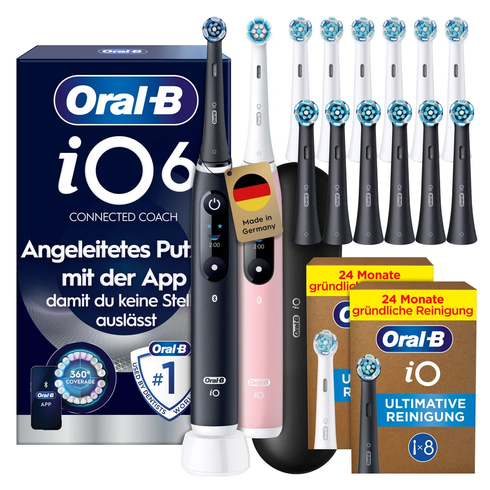 Oral-B iO Series 6 Black Lava/Pink Sand + 8 Aufsteckbürsten weiß + 8 Aufsteckbürsten schwarz Bild 1