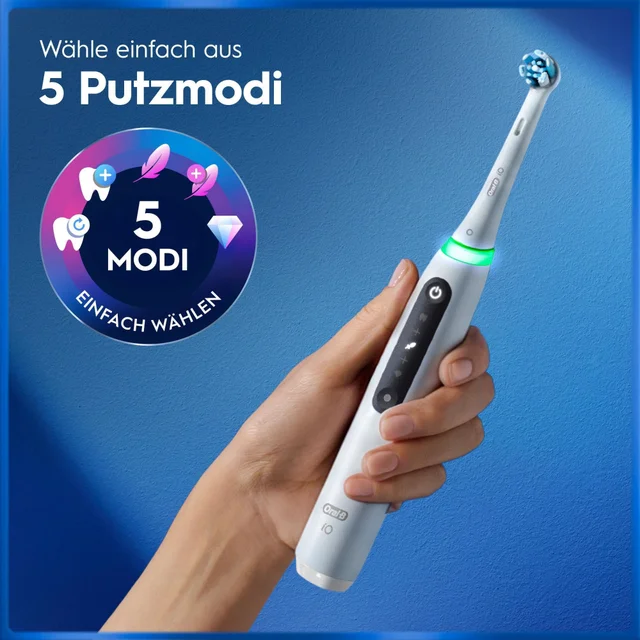 White Care Set: Oral-B iO Series 5 Quite White mit 8 iO Aufsteckbürsten & Zahncreme