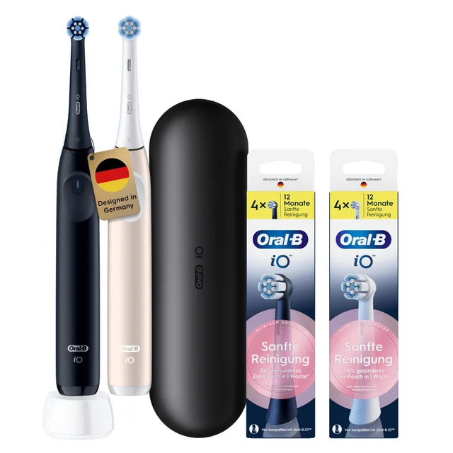 Partner Einsteiger Set: Oral-B iO Series 2 Doppelpack mit je 4 iO Sanfte Reinigung Aufsteckbürsten schwarz/weiß