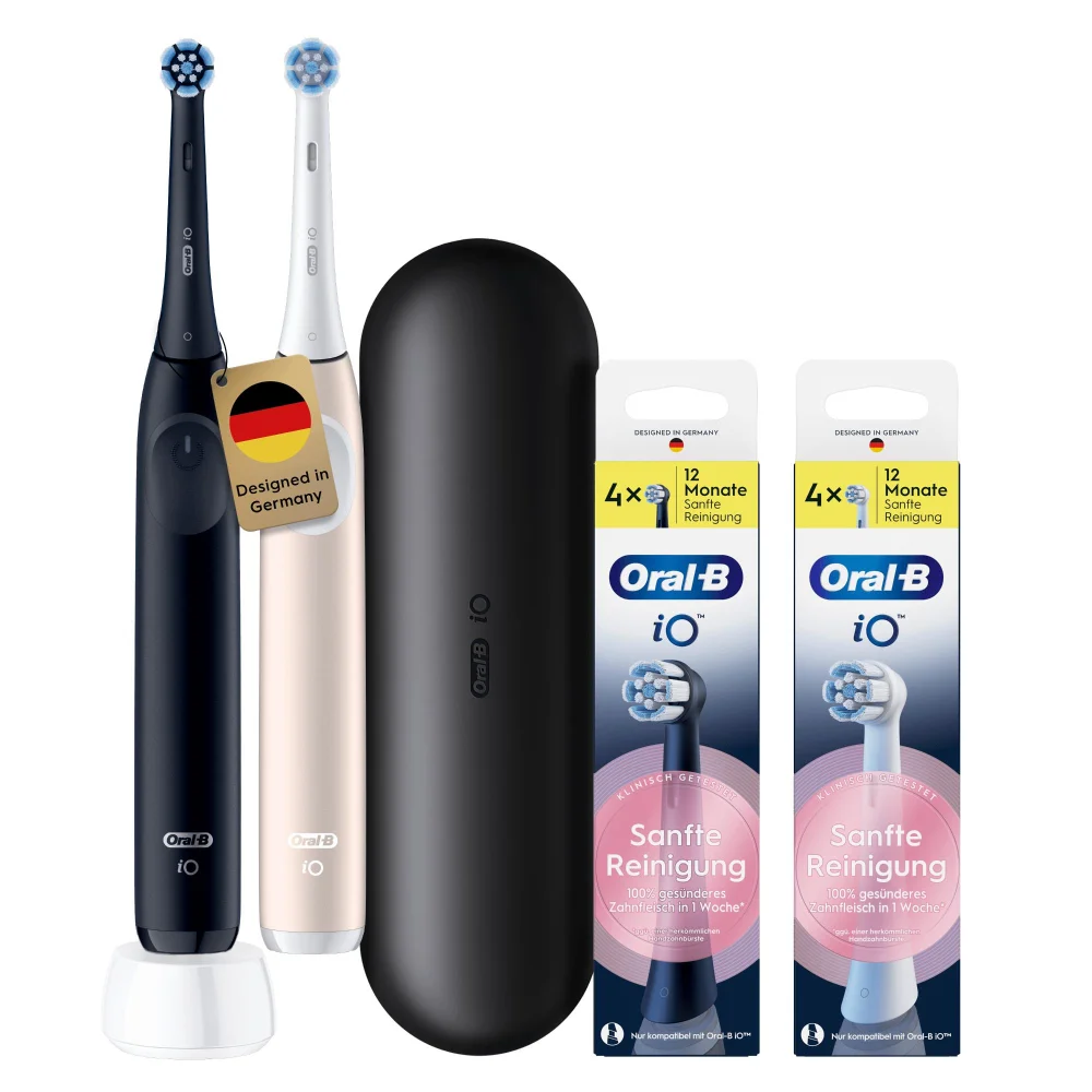 Partner Einsteiger Bundle: Oral-B iO Series 2 Doppelpack mit je 4 iO Sanfte Reinigung Aufsteckbürsten schwarz/weiß Bild 1