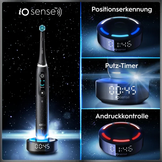 Premium Black Edition: Oral-B iO Series 10 Cosmic Black mit 8 iO Aufsteckbürsten & Zahnseide