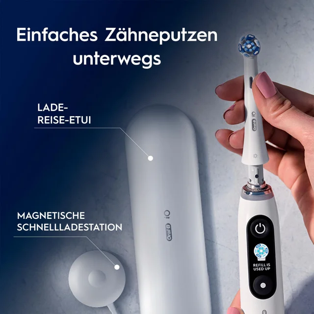 Premium Whitening Set: Oral-B iO Series 9 White mit 8 iO Aufsteckbürsten & Whitening Zahnpasta