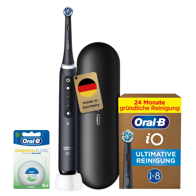 Classic-Black Bundle: Oral-B iO Series 5 Matt Black mit 8 iO Aufsteckbürsten & Zahnseide