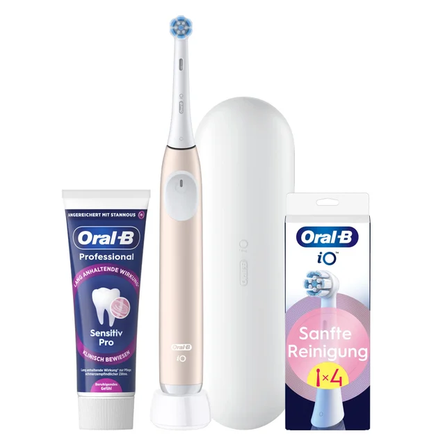 Sensitive Pink Bundle: Oral-B iO Series 2 Calm Pink mit 8 iO sanften Aufsteckbürsten & Senstive Zahncreme