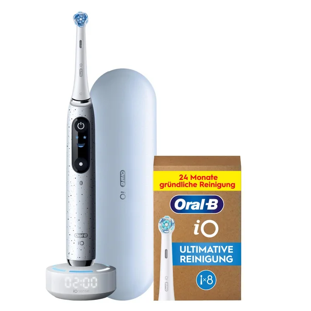 Premium Whitening Bundle: Oral-B iO Series 10 Stardust White mit 8 iO Aufsteckbürsten & Whitening Zahncreme