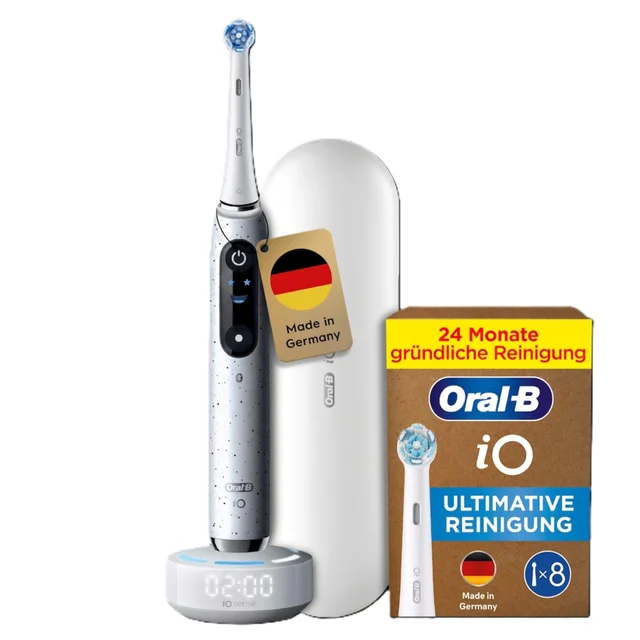 Premium Whitening Bundle: Oral-B iO Series 10 Stardust White mit 8 iO Aufsteckbürsten