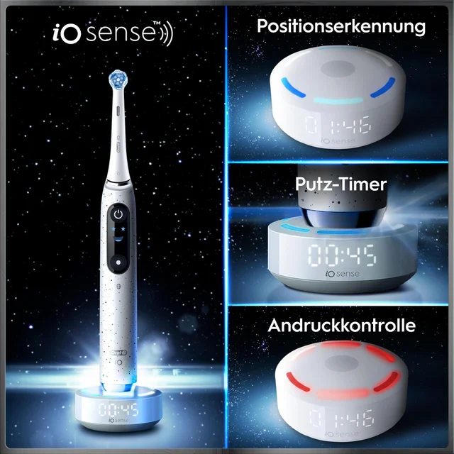 Premium Whitening Bundle: Oral-B iO Series 10 Stardust White mit 8 iO Aufsteckbürsten & Whitening Zahncreme