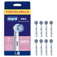 Oral-B PRO Sensitive Clean Aufsteckbürsten im Vorteilspack mit 8 Stück, klinisch getestet und für sanfte Entfernung von 100% mehr Plaque.