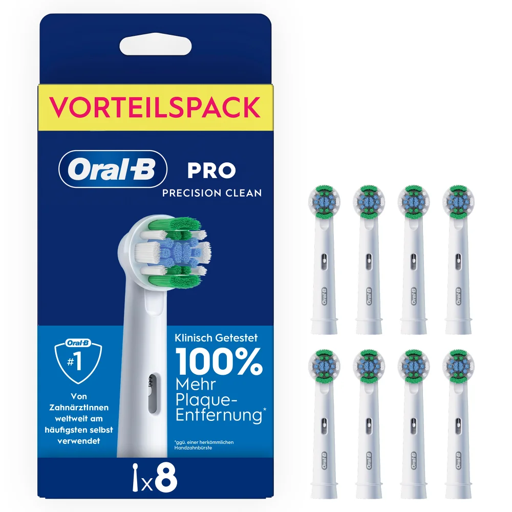 Oral-B PRO Precision Clean Aufsteckbürsten im Vorteilspack, klinisch getestet für 100% mehr Plaque-Entfernung.