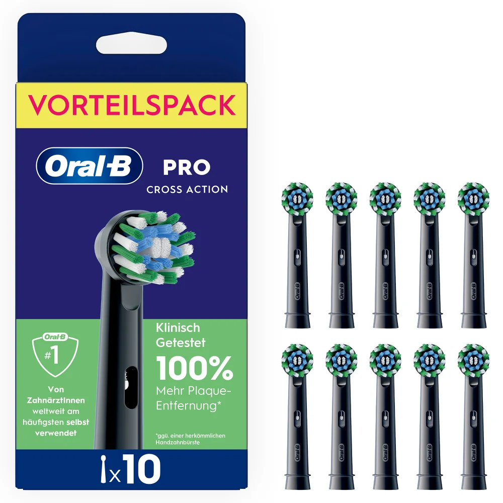 Oral-B PRO Cross Action Aufsteckbürsten im Vorteilspack, klinisch getestet für 100% mehr Plaque-Entfernung, Packung mit 10 Stück.
