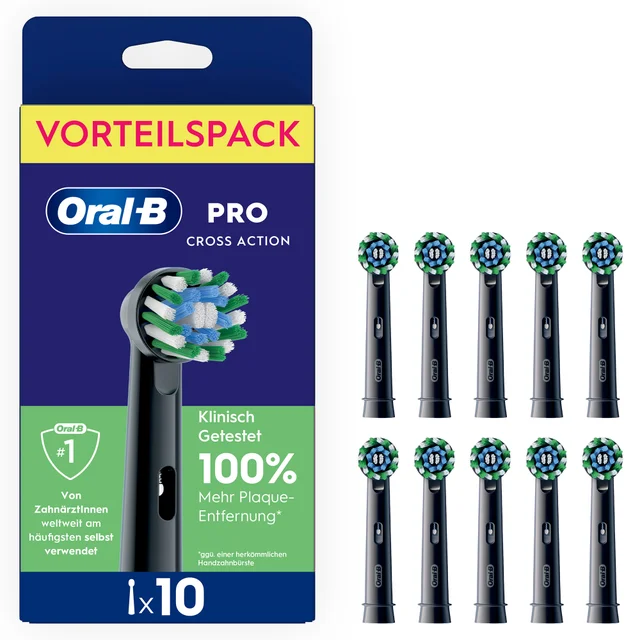 Oral-B PRO Cross Action Aufsteckbürsten im Vorteilspack, klinisch getestet für 100% mehr Plaque-Entfernung, Packung mit 10 Stück.