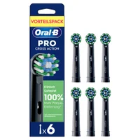 Oral-B Pro Cross Action Aufsteckbürsten im Vorteilspack mit 6 Stück, hervorgehoben die klinisch getestete 100% Mehr Plaque-Entfernung.