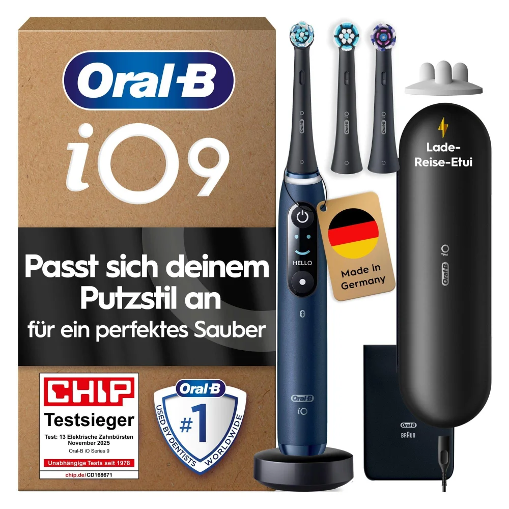 Oral-B iO 9 Elektrische Zahnbürste, 3 Aufsteckbürsten, Recycelbare Verpackung Bild 1