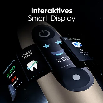 Nahaufnahme des interaktiven Smart-Displays einer Oral-B Zahnbürste