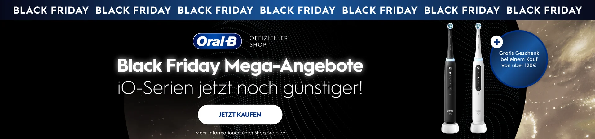 Werbebanner von Oral-B mit elektrischen Zahnbürsten die zu Black Friday im Angebot sind