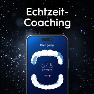 Smartphone zeigt Echtzeit-Coaching der Oral-B App während des Zähneputzens