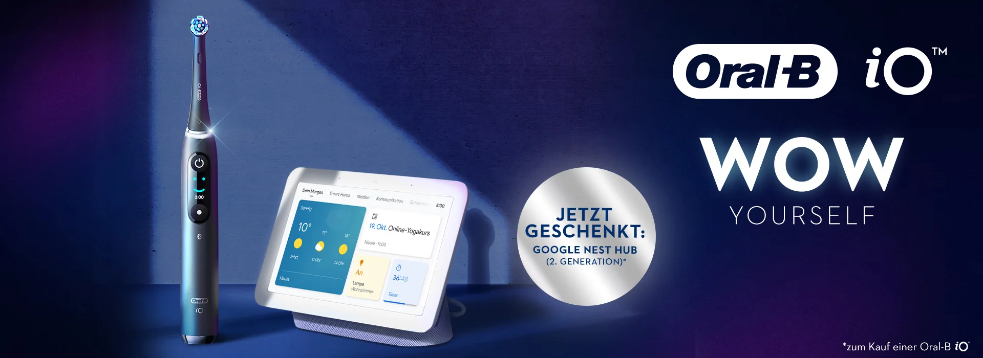Jetzt geschenkt! Google Nest Hub (2. Generation) zu jedem Kauf einer Oral-B iO.
