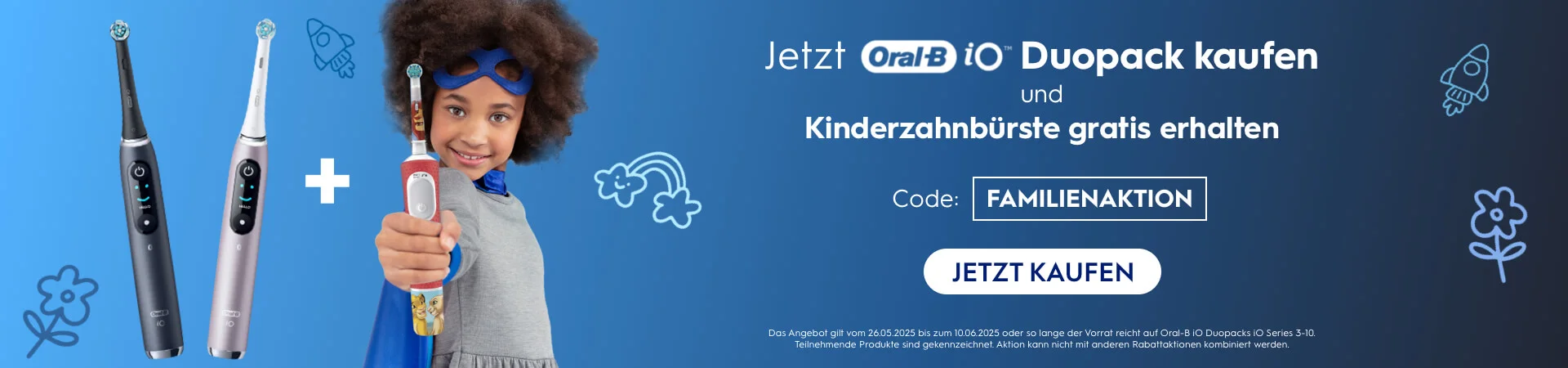 Jetzt Oral-B iO Duopack kaufen und Kinderzahnbürste gratis erhalten! Code: Familienaktion