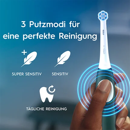 Oral-B Zahnbürste mit drei Reinigungsmodi: Super Sensitiv, Sensitiv und Tägliche Reinigung