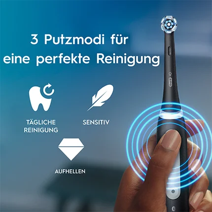 Oral-B iO Zahnbürste mit drei Reinigungsmodi für tägliche, sensible und aufhellende Pflege