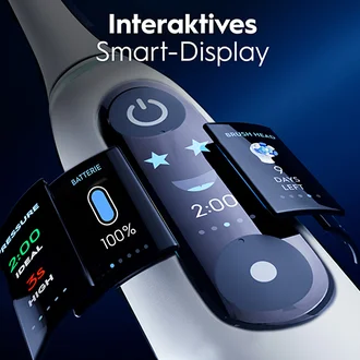 Nahaufnahme des interaktiven Smart-Displays der Oral-B iO Zahnbürste