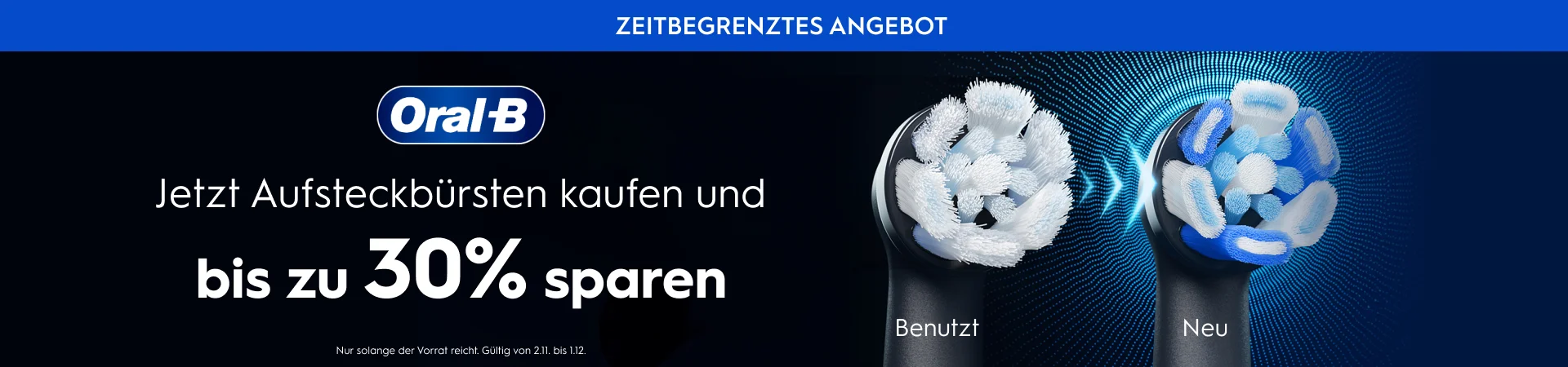 Jetzt sparen beim Kauf von Aufsteckbürsten: 1 Pack = 15%, 2 Packs = 20%, 3 Packs = 30%