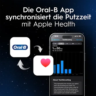 Smartphone mit Oral-B App, die Putzzeit mit Apple Health synchronisiert