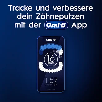 Smartphone mit Oral-B App, die das Zähneputzen in 16 Zonen trackt und verbessert